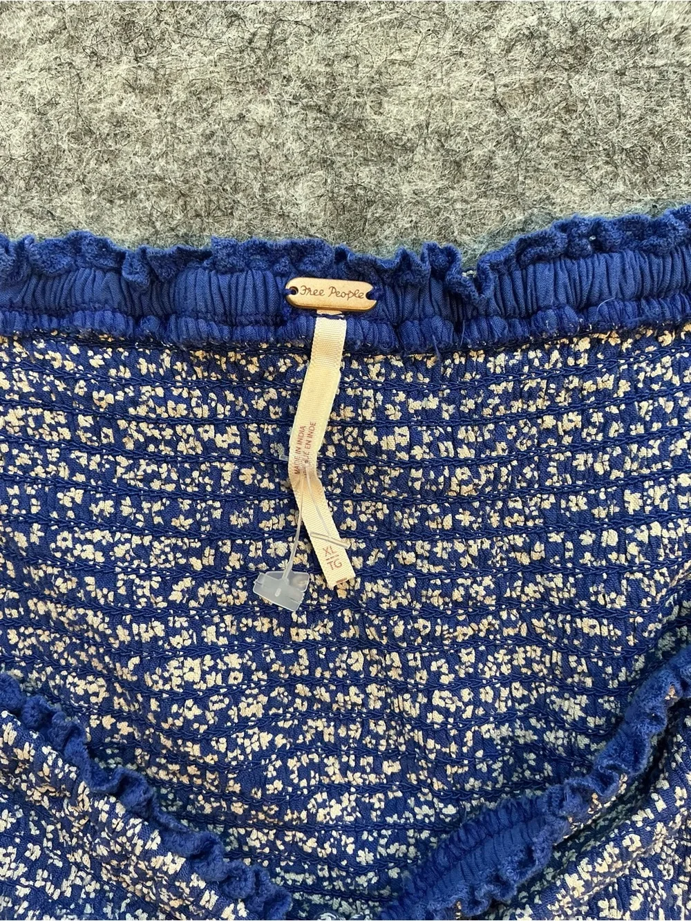 Free People Blue Floral Smocked Peasant Top Size XL